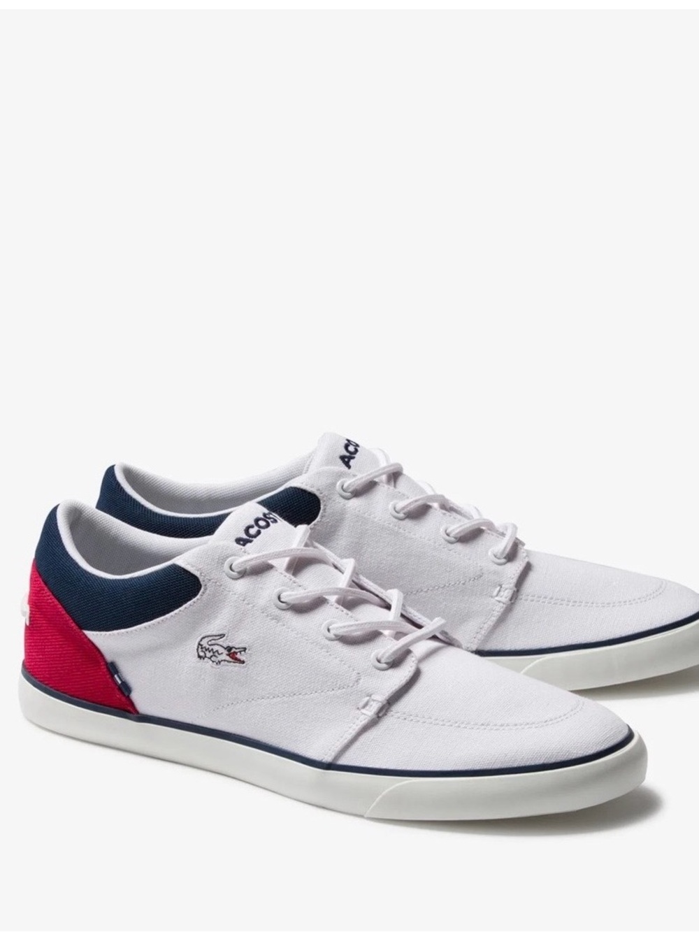 Lacoste Men's White Canvas Sneakers with Navy and Red Accents